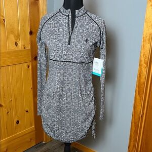 Coolibar Black and White Long Sleeve Swim Dress UPF 50+